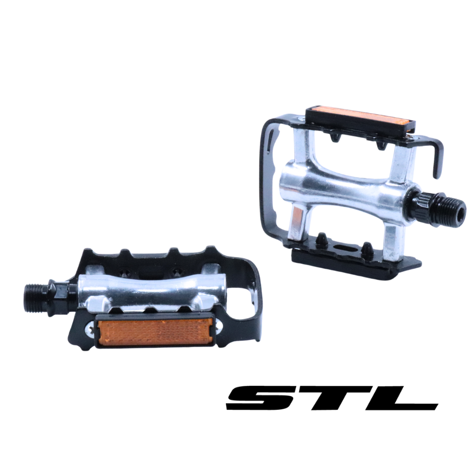 Pedal MTB Aluminio Reflectivo Negro Plata | Accesorios,Pedales | STL Bikes