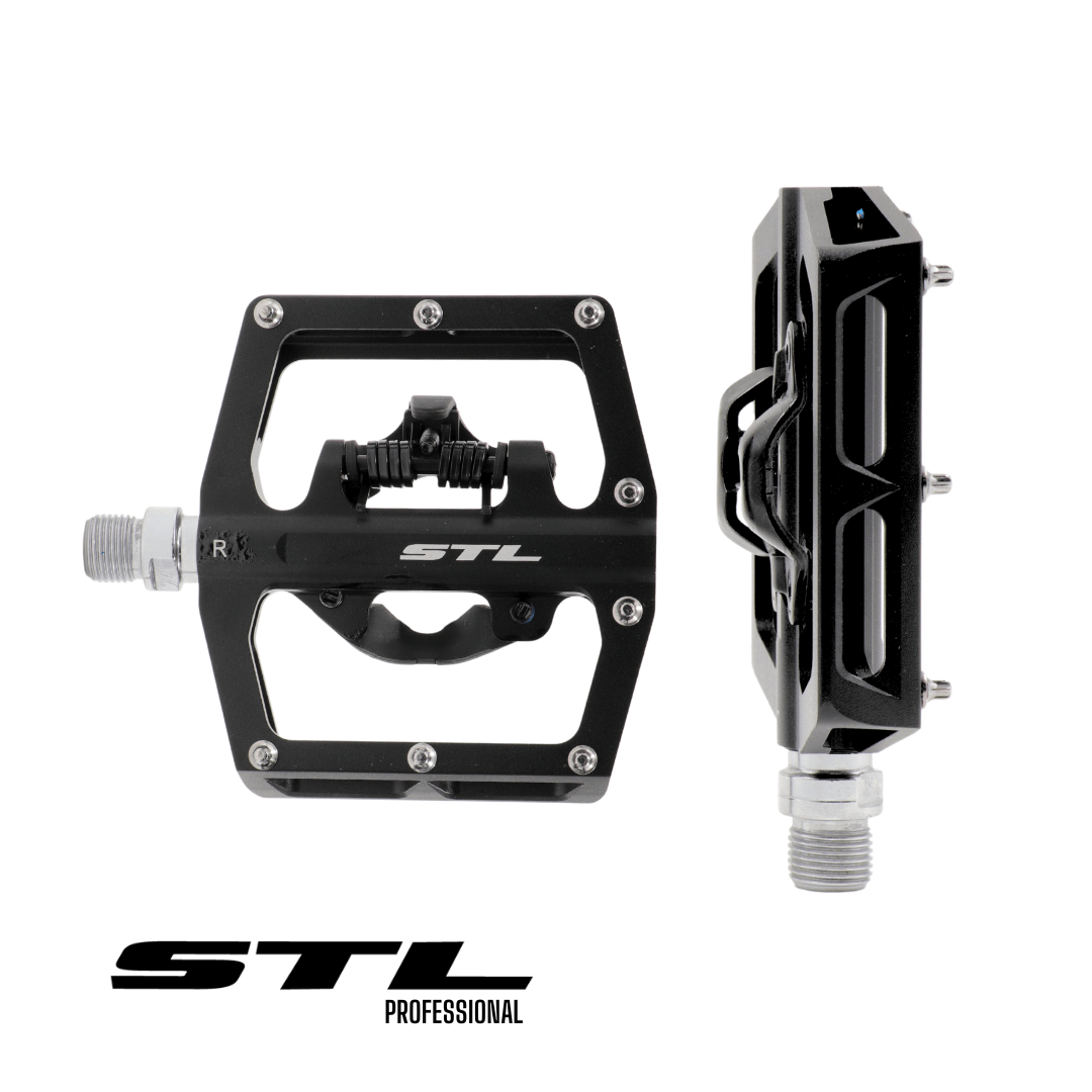 Pedal STL MTB Aluminio "P15" Negro Eje Cromolio Doble Clip | Pedales PRO,Professional | STL Bikes